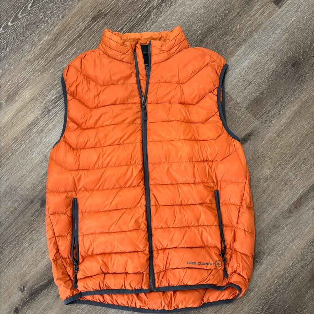 Free Country Vibrant Orange Puffer Vest with Dark Accents